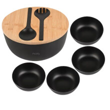 Robustes Salatschüssel-Set aus Bambus mit Deckel Schwarze Salatschüssel + 4 kleine Schüsseln