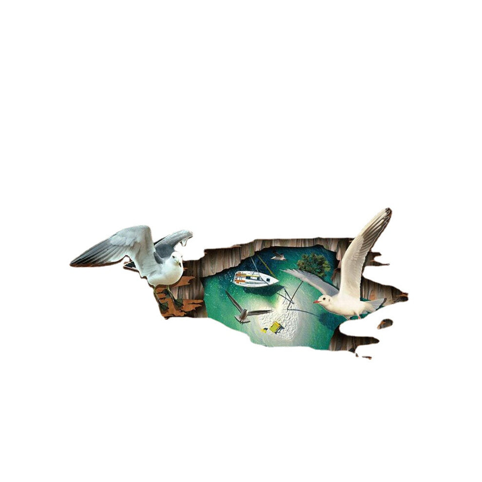 Creative 3D Sea Gulls Birds Sea Island PVC Removable Home Room Floor Decor Sticker