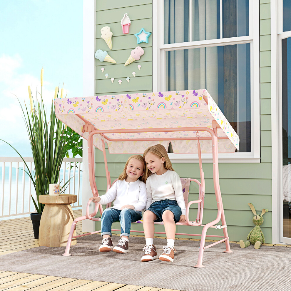 Kids Garden Swing Chair, Swing Seat With Adjustable Canopy, Pink Aiyaplay