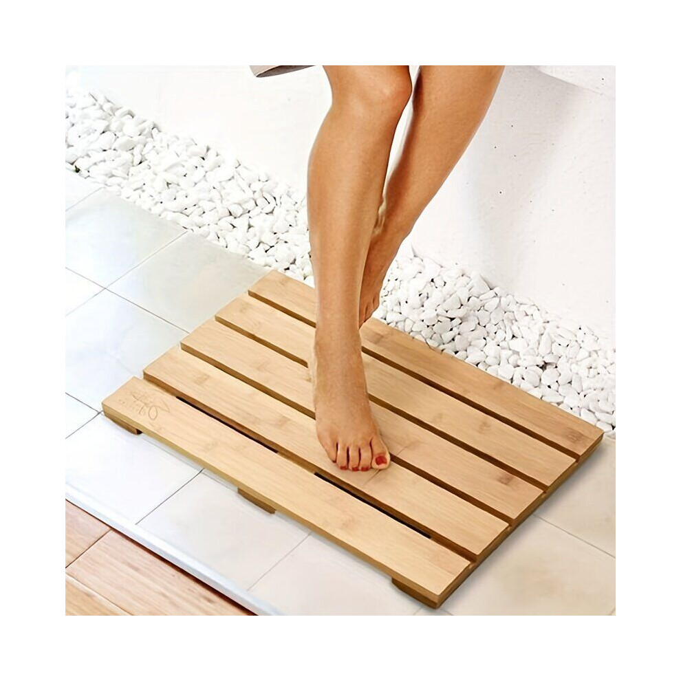 Tapis de douche antidérapant en bambou, rayé, accessoire de salle de bain spa