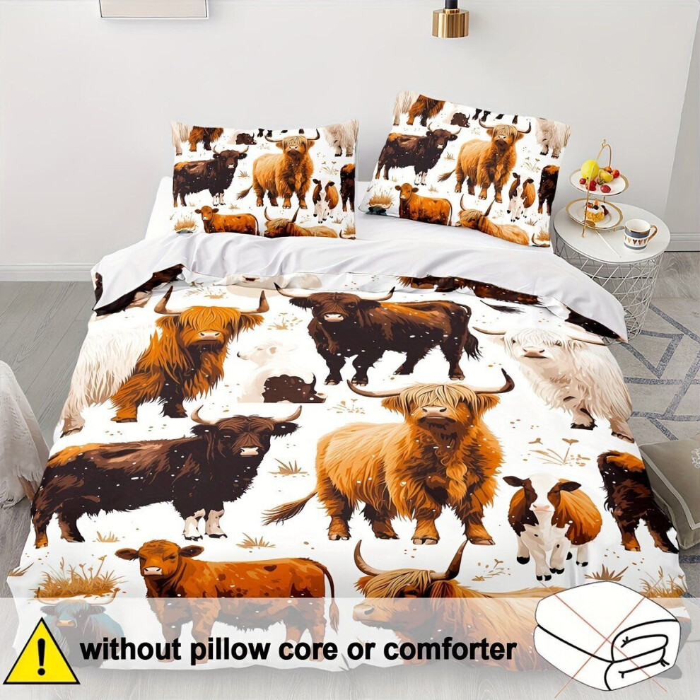 Parure de lit à imprimé animal, motif vache et yak - Fermeture éclair en polyester respirant