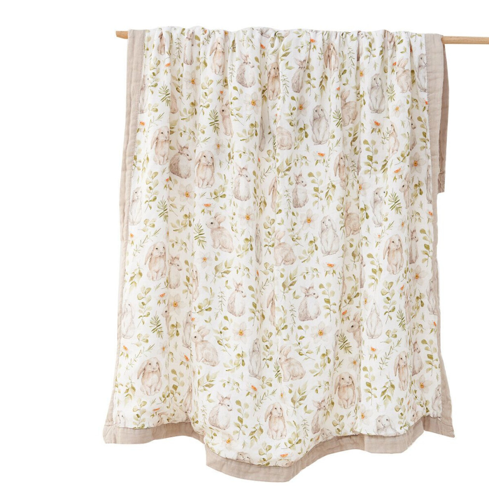 Couverture en gaze de coton bambou 4 couches avec motif lapin pour nouveau-né