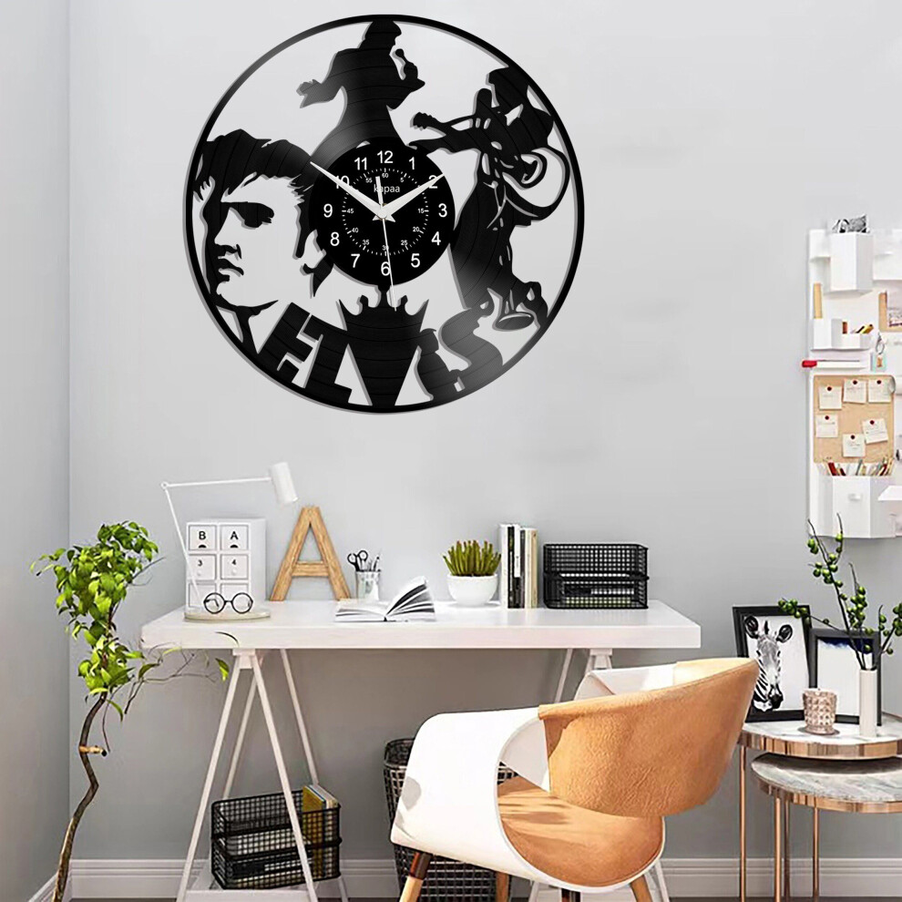 Horloge murale vintage en vinyle - Horloge décorative silencieuse à piles