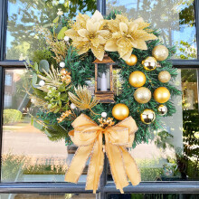 (Gold) 30cm Christmas Wreath Door Decoration With LED Lights Available In Red And Gold Suitable For Indoor And Outdoor Christmas Home Door Decorations