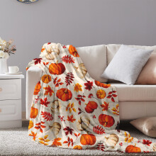 (Multicolor) Fall Harvesting Pumpkin Blanket Orange Yellow Cream Autumned Color Print Thanksgiving Throw Blanket Lightweight Warm Soft Blanket