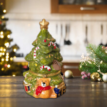 (Green) Christmas Tree Aroma Candle Vintage Ceramic Jar Candle Long Lasting Indoor Christmas Decoration