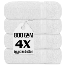 4 X Luxury Face Cloths Towels 800GSM Egyptian Cotton Flannels Premium Washcloths (White)