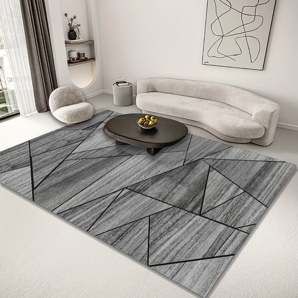 Tapis rayé gris vintage - doux, lavable en machine, antidérapant, imperméable, etc.