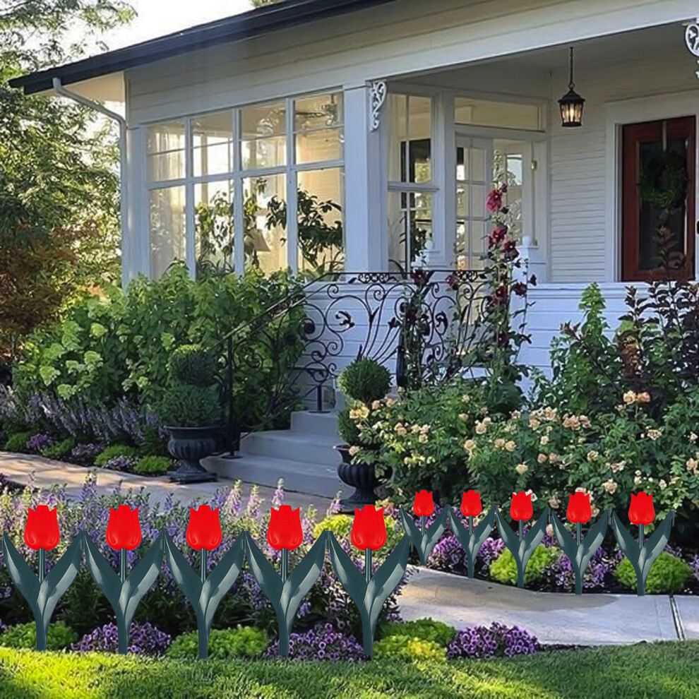 (Red) Plastic Garden Fence Picket Fence Edgings Tulips Plant Outdoor Decoration For Lawns Flowerbeds Plant Borders Yard 7362803437517