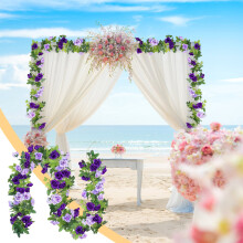 (Purple) Artificial Rose Flower Garland Fake Vines Silk Floral Hanging For Wedding Arch Decorations Room Party Home Garden Hotel Office Wall Decor