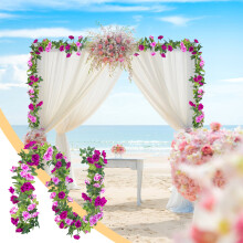 (Pink) Artificial Rose Flower Garland Fake Vines Silk Floral Hanging For Wedding Arch Decorations Room Party Home Garden Hotel Office Wall Decor