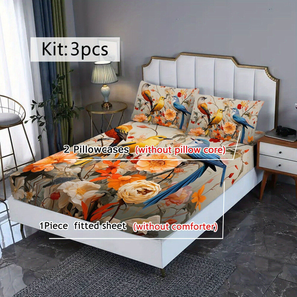 Parure de lit 3 pièces à imprimé numérique oiseau et oksa, polyester doux, confortable et respirant,