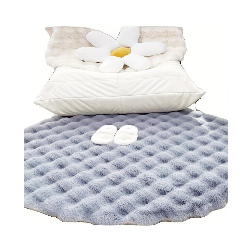 Tapis rond 1 pièce en tissu à bulles, motif floral créatif, bleu