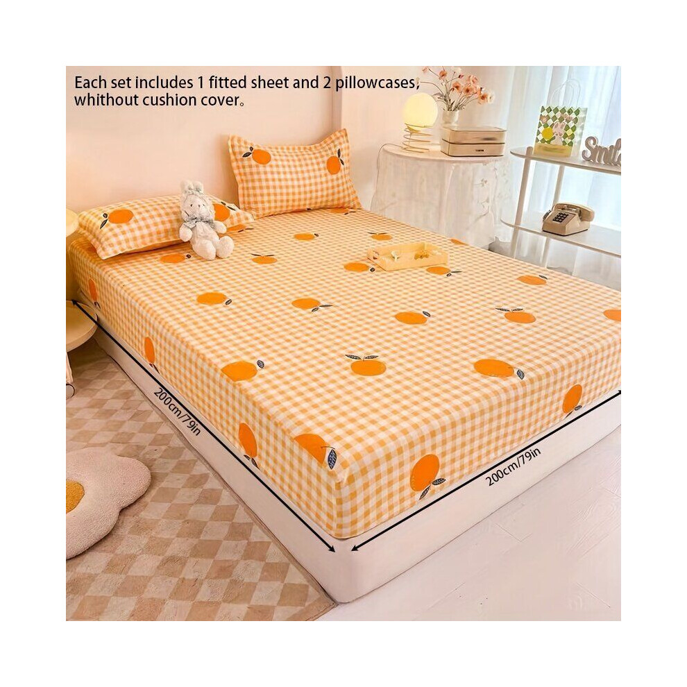 Ensemble de housse de matelas floquée 3 pièces 90 g, grand, orange, comprenant un drap-housse et deu