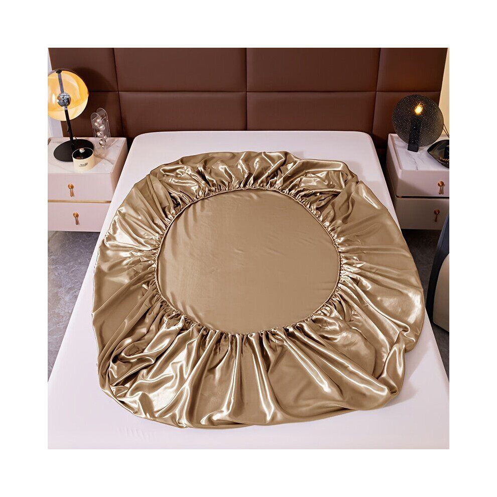 Drap-housse de luxe en satin 100 % polyester, champagne