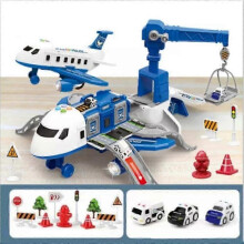 (Blue) Kiddycorner Megaplane, Transportation Airplane Car Toy Set with Music and Light