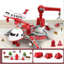 (Red) Kiddycorner Megaplane, Transportation Airplane Car Toy Set with Music and Light
