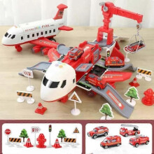 (Fire Series) Kiddycorner Megaplane, Transportation Airplane Car Toy Set with Music and Light