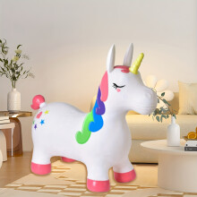 (White Unicorn) [Whimsical Inflatable Unicorn] Bright Pink & White Inflatable Bouncy Horse Unicorn for Youngsters | Soft Durable Material, Stable Seat & Star