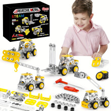 (metal assembly engineering vehicle) Stem Building Toys, Metal Engineering Vehicles Model kit, 330pcs Erector Sets for Boys, 4 Models Construction Vehicles Learning Toy Metal Models