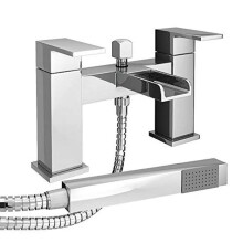 iBathUK Craven Modern Waterfall Bath Filler Mixer Tap, Deck-Mounted with Handâ‘Held Shower Head, Basin with Mixer Tap, Chrome