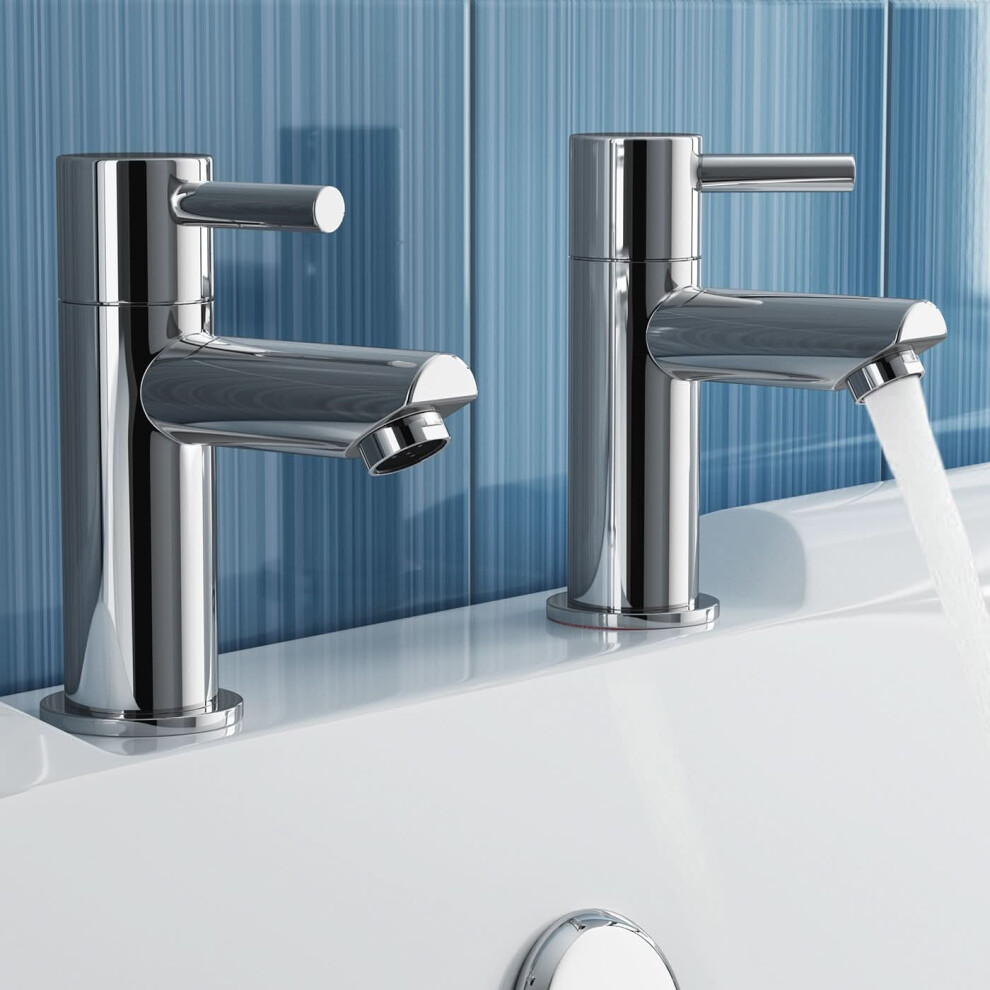 Ibathuk Xylen Pair Of Hot & Cold Bath Filler Taps, Traditional Chrome Bathroom Basin Faucets With Crosshead Handles, Basin With Mixer Tap 5056066429083