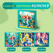 (Cute Princess /42.49.56 pieces) 3-in-1 Magnetic Puzzle Set | Educational Animal, Vehicle, Landscape & Transportation Themes for Kids 3-6 Years - Develops Creativity & Motor Skills