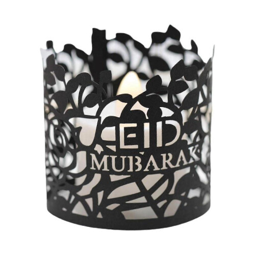(Black) 50pcs Hollow Electronic Candle Lampshade Flameless Tea Light Wraps  Eid Mubarak