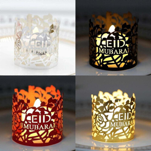 (Silver) 50pcs Hollow Electronic Candle Lampshade Flameless Tea Light Wraps  Eid Mubarak 1