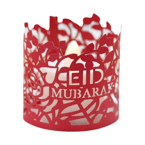 (Red) 50pcs Hollow Electronic Candle Lampshade Flameless Tea Light Wraps  Eid Mubarak