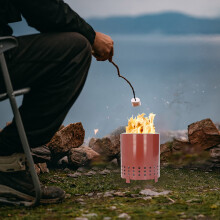 Tragbarer Feuerkorb Rauchfreier Tisch-Feuerstelle mit Ständer aus Eisen Holzofen für Camping, Hof, Kupferrot