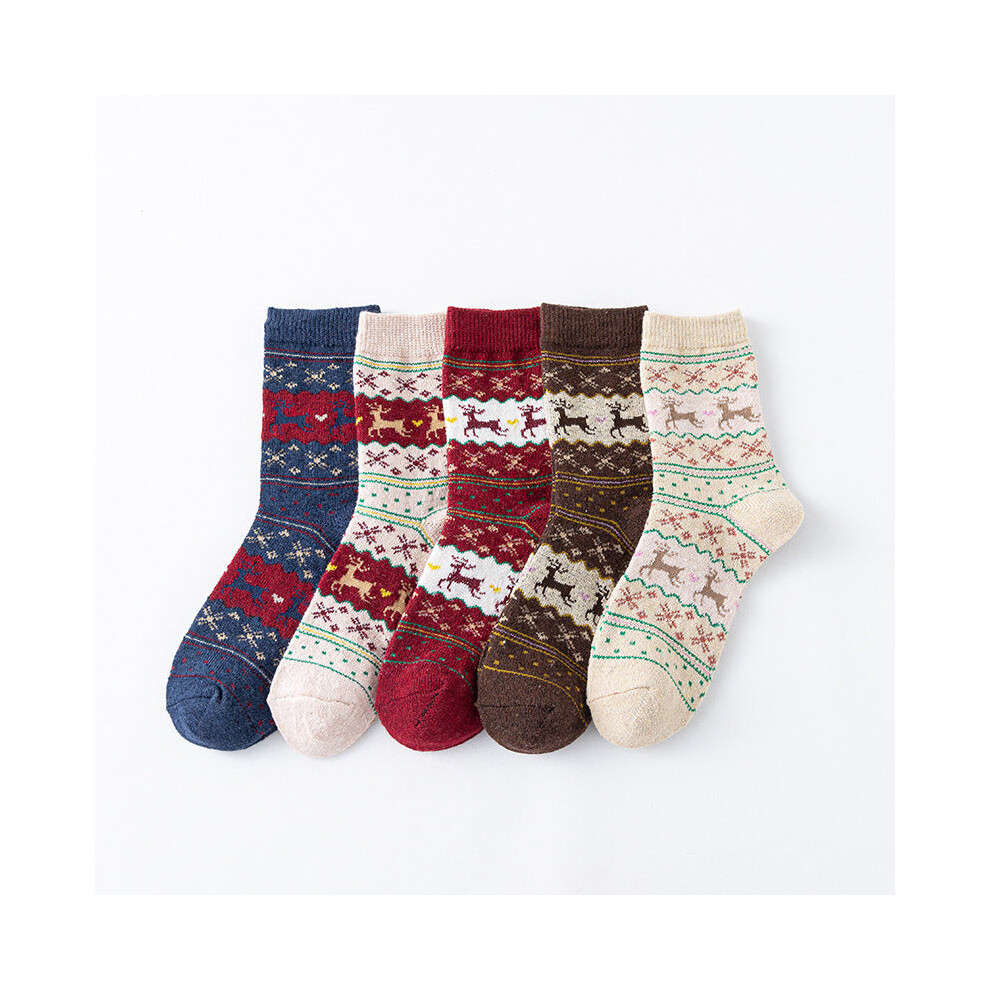 (Multicolor) Christmas Socks Ladies Boxed Wool Socks Mid-calf Japanese Deer Socks Women's And Winter Models Gift Box Socks-image-OPC-PJHBV7Z-NEW