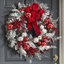 (Multicolor) Christmas Flocking Wreath Door Hanging Christmas Decorations Christmas Wreath Rattan Pendant Decoration European And Home Furnishing