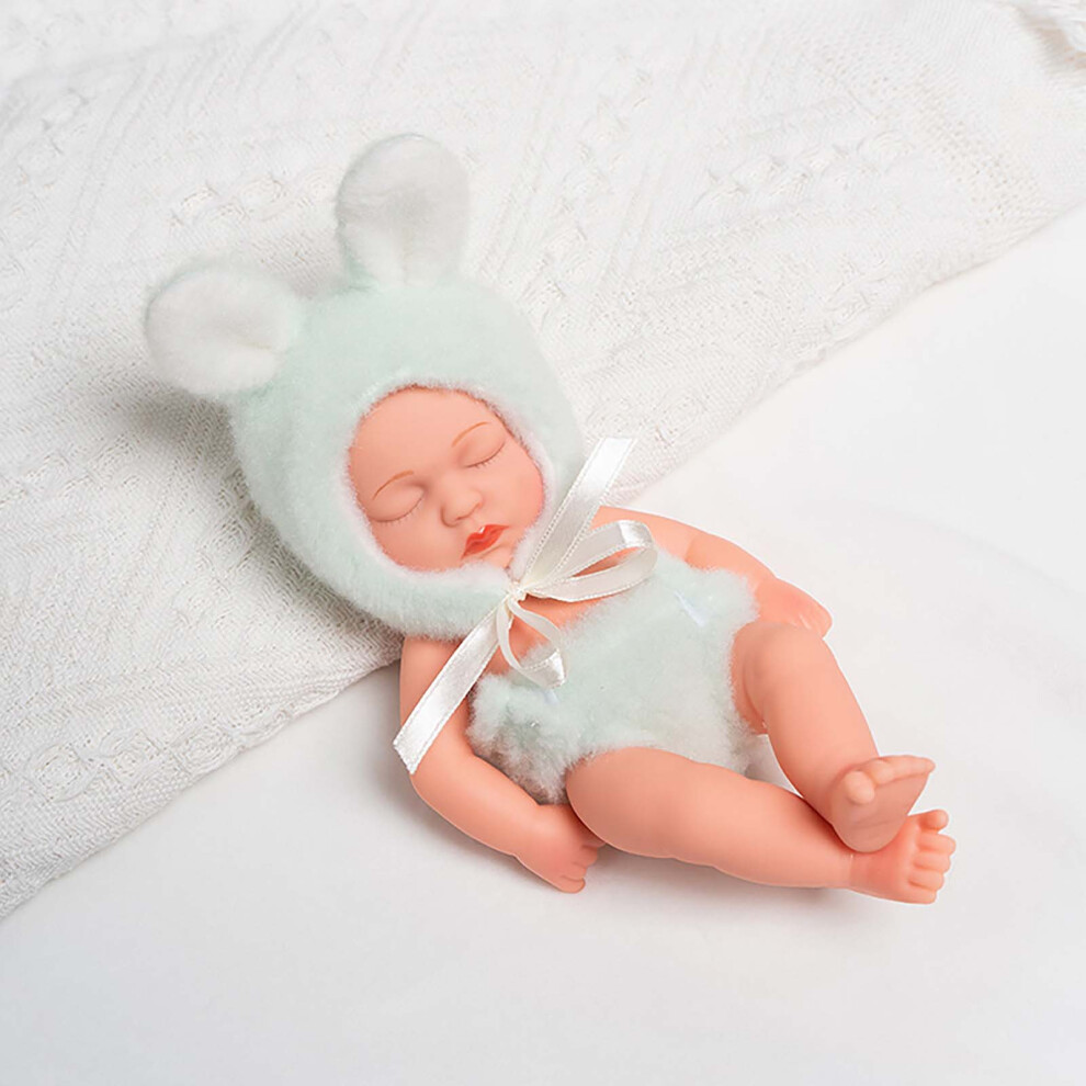 (Green) 7.48 Inch Soft Newborn Baby Dolls Vinyl Baby Dolls With Clothes Set Including Pacifier Realistic Doll Look Real