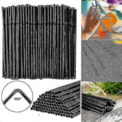 (500 pieces) 500/200/100pcs Flexible Bendy Black Drinking Straws Plastic Disposable Straws-h 2