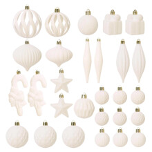 (Beige) 28-Pack Flocked Shaped Christmas Balls Decorative Ornaments For Christmas Tree