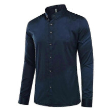 (XS, Blue) Mens Banded Collar Slim Fit Dress Shirts