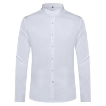 (2XL, White) Mens Banded Collar Slim Fit Dress Shirts