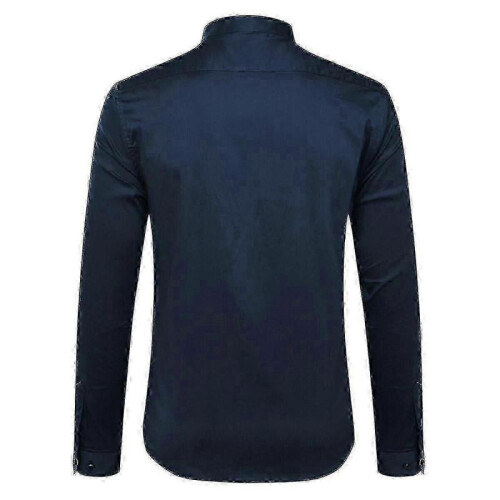 (S, Blue) Mens Banded Collar Slim Fit Dress Shirts 1
