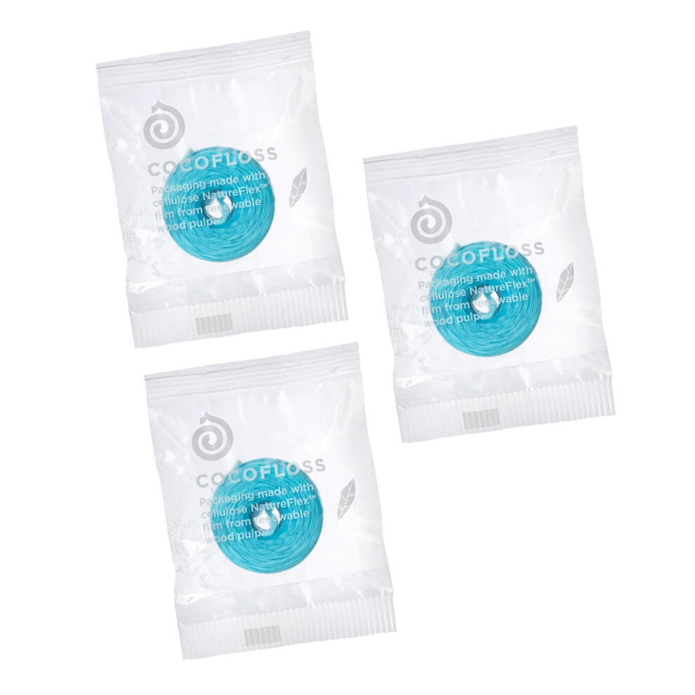Cocofloss Woven Dental Floss Refills Set Dentist-Designed Oral Care Mint Waxed Expanding Vegan Kid-Friendly String Floss with Coconut Oil 3 Re