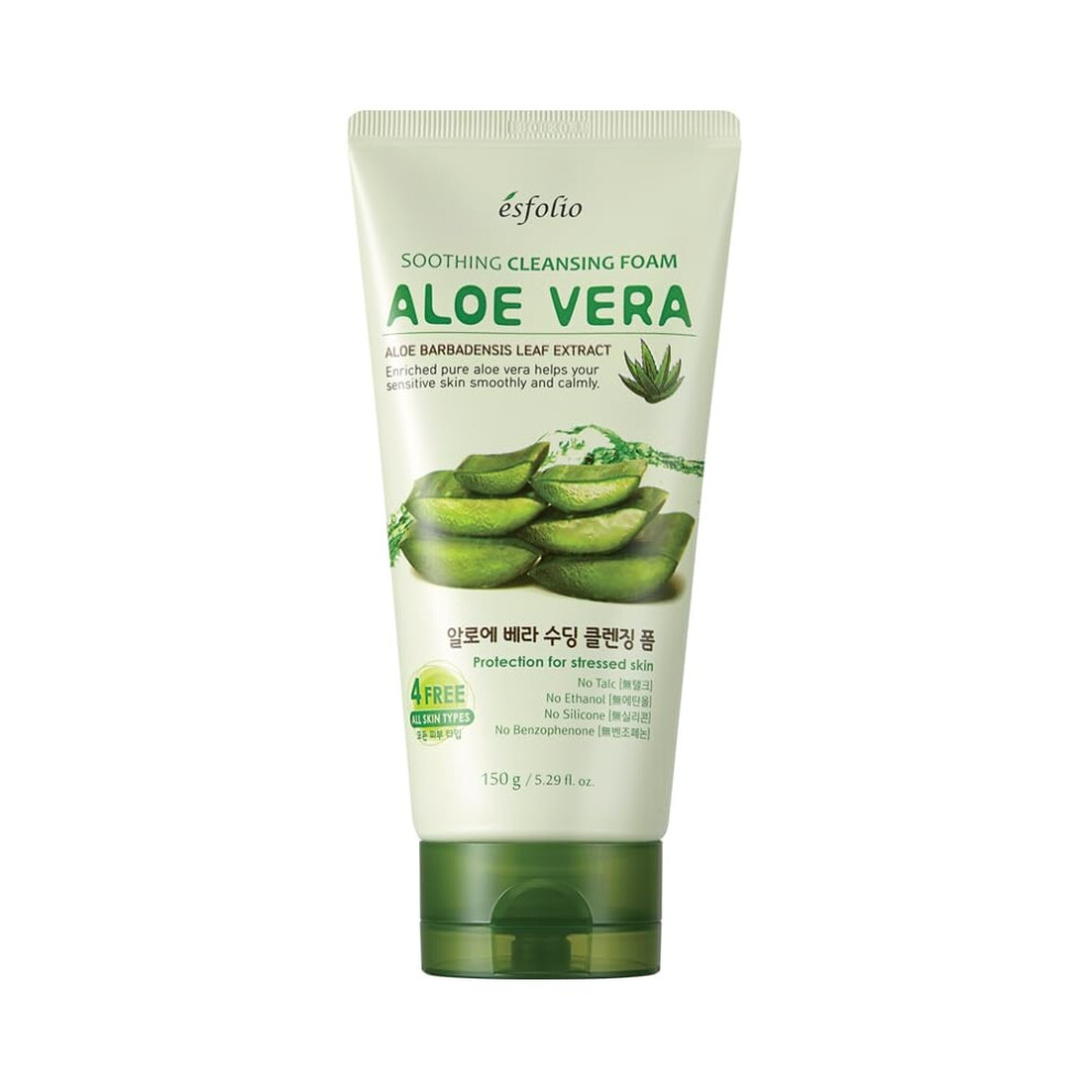 Esf Lio Esfolio Aloe Vera Soothing Cleansing Foam - Gentle Hydrating Face Wash For Sensitive Skin Moisturizing Facial Cleanser (5.29 Oz/150 Gram)