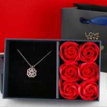 (Red with rose box) Mother's Day Luxury Four Leaf Clover Pendant Necklace for Women Crystal Heart Magnetic Necklaces Rose Box Gift for Girlfriend Mom