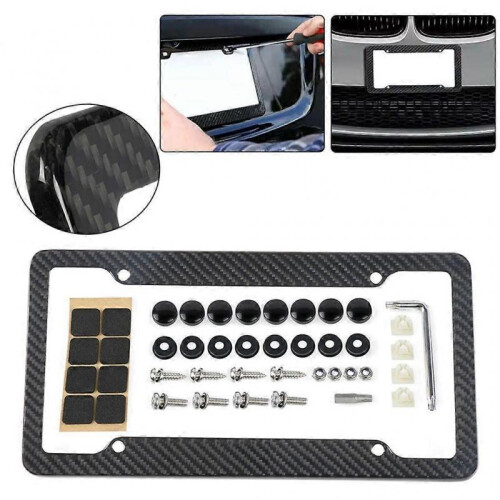 (Carbon fiber A) Waterproof License Plate Frame Rustproof License Plate Cover with Screw 1