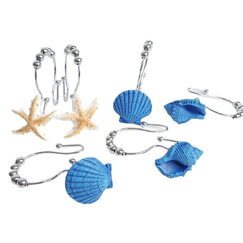 (Iron) 12pcs Resin Decorative Seashell Home Shower Curtain Hooks Bathroom Beach Shell Decor 2