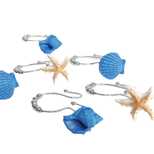 (Iron) 12pcs Resin Decorative Seashell Home Shower Curtain Hooks Bathroom Beach Shell Decor