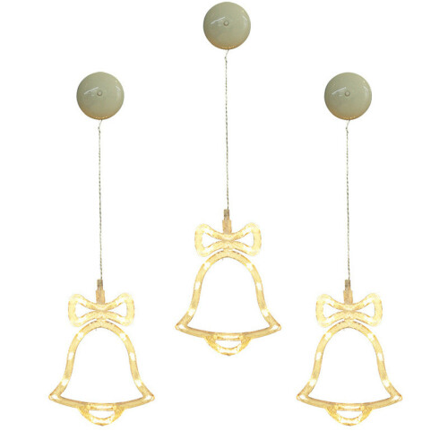 (Pure White, Bell) Battery Powered 8LEDs Deer Bell Star Christmas Tree Window Sucker String Light for Party 1
