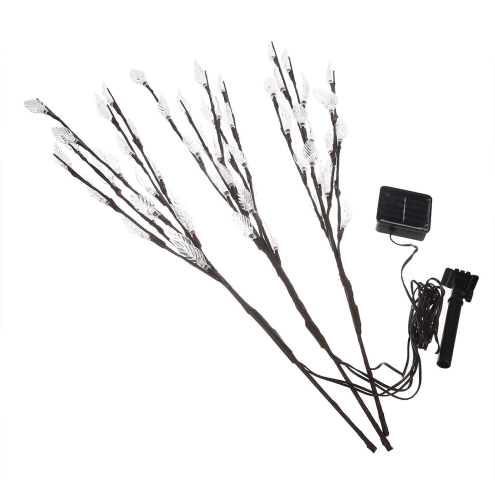 (White) 3Pcs Solar Leaf Branch Tree 60 LED Lights Twig Garden Yard Lawn Walkway Christmas Decorations