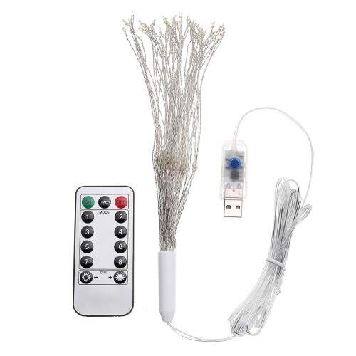 (Warm White) DC5V USB DIY Firework Starburst 120 LED Sliver Fairy String Light Remote Control Christmas Decor 2