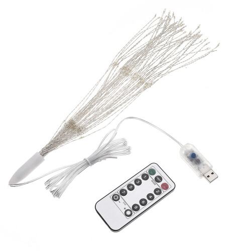 (Warm White) USB Powered 8 Mode 150 LED DIY Firework Starburst Fairy String Light Remote Control Christmas Decor