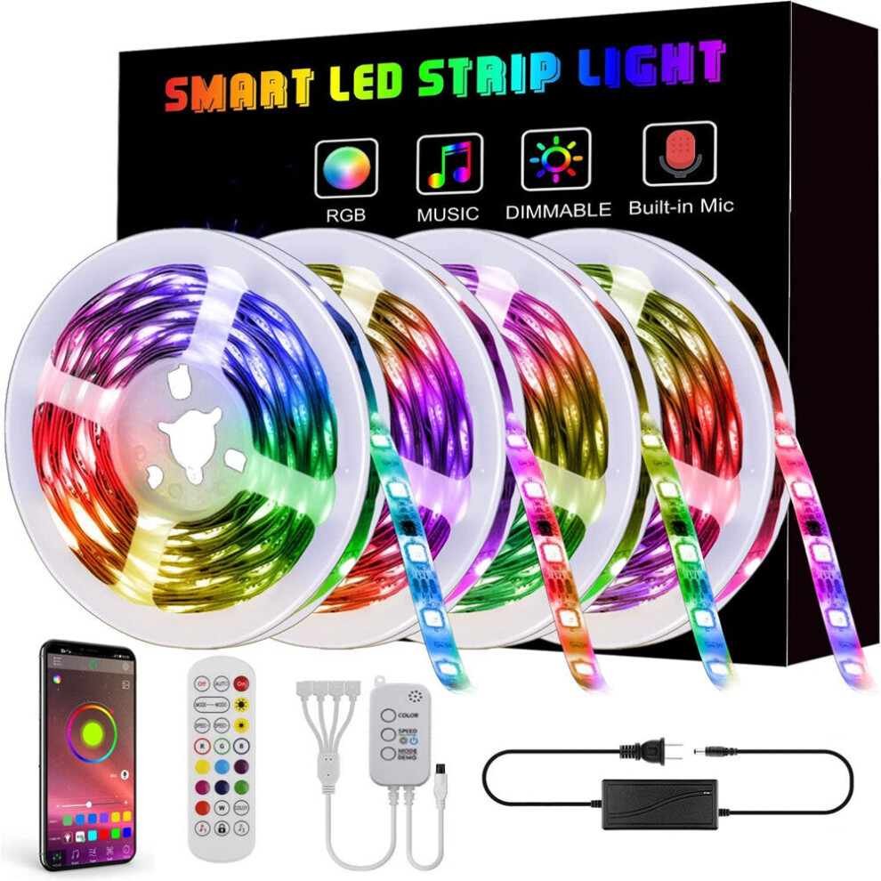 (15M) Smart LED Strip Light Non-waterproof RGB Rope Lamp with bluetooth Music Controller+Remote Control-image-OPC-PJHC87S-NEW